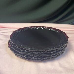 Set of 5 Vintage Avon cCape Cod Ruby Red Glass Dinner Plates 10.5 inch=